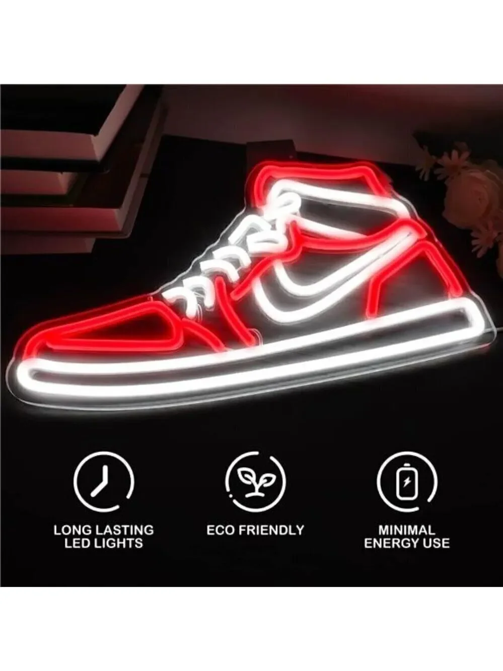Nike Jordan Air 1 Mid Red White Sneaker Neon Sign Sports Shoe Wall LED Lights